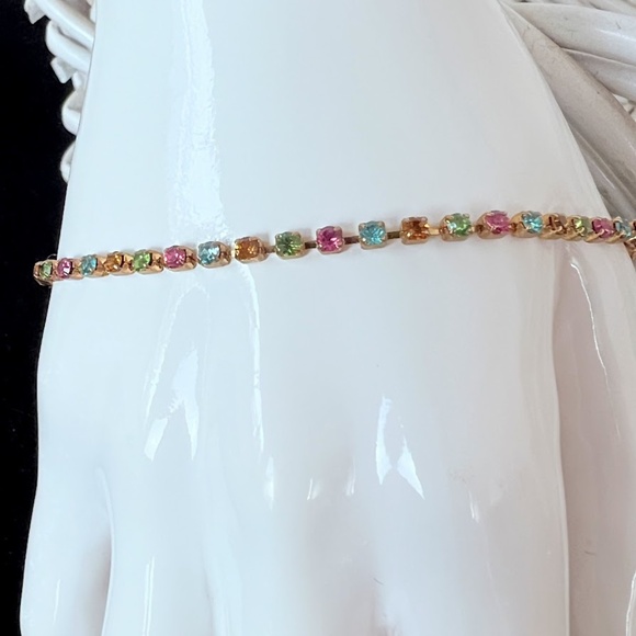 Rainbow Emerald Shaped Crystal Gold Tone Bracelet - Picture 4 of 9